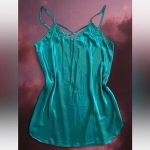 Teal Green Satin Slip Strap Dress